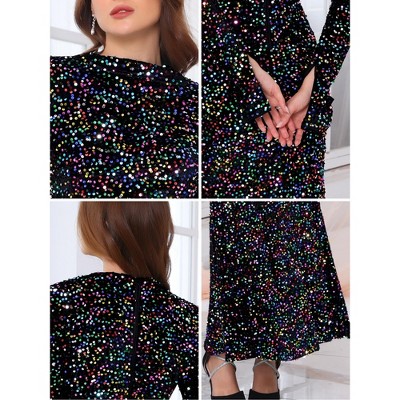 Женские платья INSPIRE CHIC Women's Sequined Maxi Velvet Crewneck Long Sleeve Cocktail Evening Bodycon Dress Small Black — фото 5