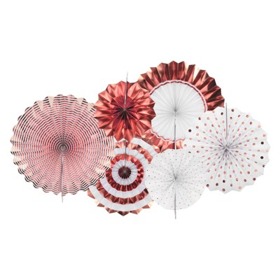 Unique Bargains Round Pattern Paper Hanging Decorative Folding Fans Rose Gold 6 Pcs