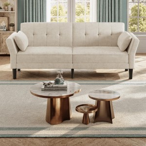 89" Contemporary Futon Couch Bed, Mid Century Upholstered Futon Sofa, Fabric Sleeper Sofa with Adjustable Backrest & Armrest - 1 of 4