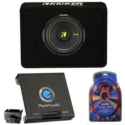  Kicker 44TCWC104 10" 600W Car/Truck Subwoofer + Box + 1500W MONO Amp + Amp Kit 