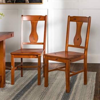 Set of 2 Traditional Distressed Wood Dining Chairs Dark Oak - Saracina Home
