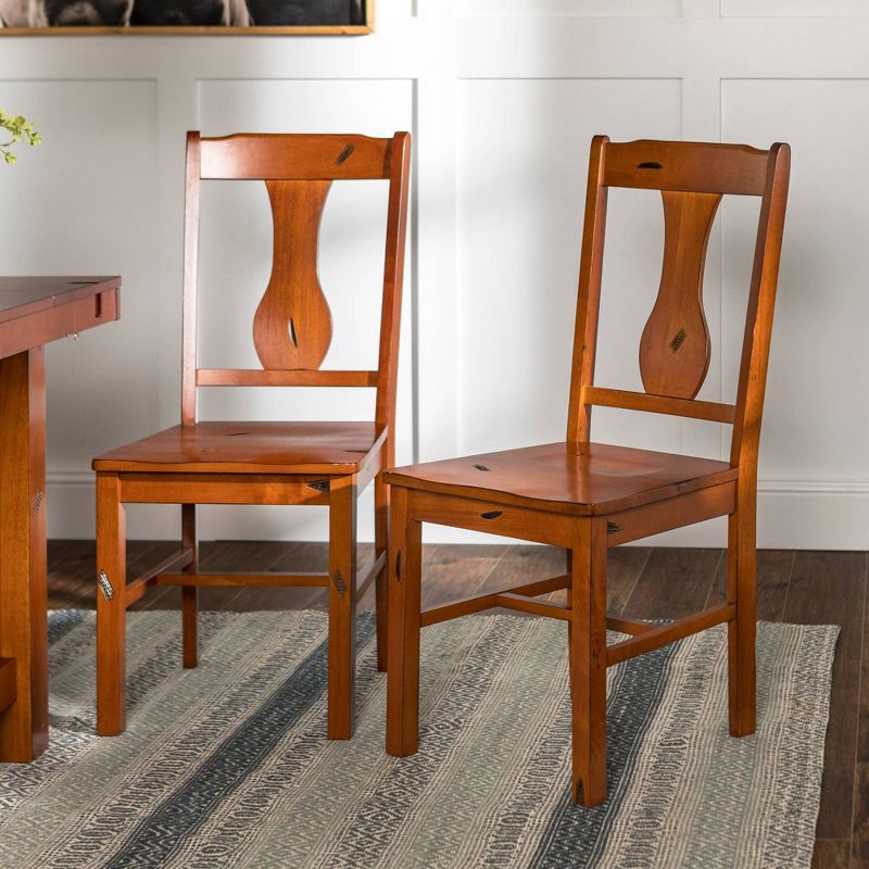 Set of 2 Traditional Distressed Wood Dining Chairs Dark Oak - Saracina Home, 1 of 6