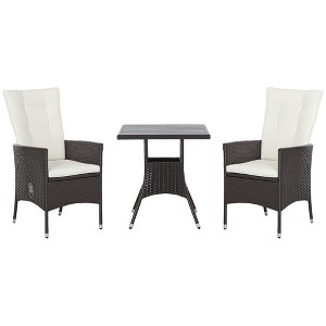3 Piece Patio Bistro Set, PE Wicker Furniture Conversation Set w/ Tufted Cushion Reclining Chairs & Coffee Table - 1 of 4