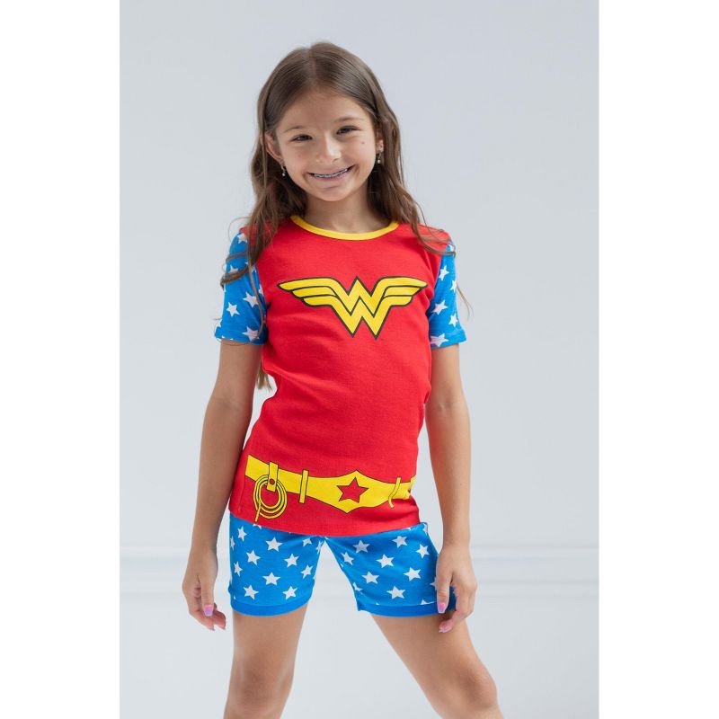 DC Comics Justice League Wonder Woman Girls Pajama Shirt and Shorts Sleep Set Little Kid to Big Kid, 2 of 9
