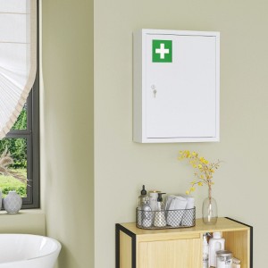 3 Tier Steel Locking Wall Cabinet, 16" x 21" Medicine Cabinet for Bathroom or Kitchen, With 2 Keys - 1 of 4