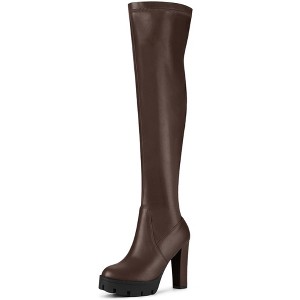 Allegra K Women's Platform Heels Chunky Heel Over Knee High Boots - 1 of 4