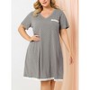Women's Plus Size Pajamas Polka Dots  Lace Trim V Neck Short Sleeve Lounge Midi Nightgowns with Pocket - Agnes Orinda - 2 of 4