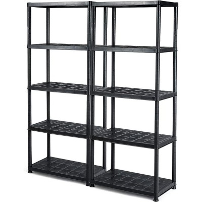 Tangkula 2 Pieces Heavy Duty 5 Tier Standing Shelf Unit, Multi-Use Free Plastic Storage Rack Black