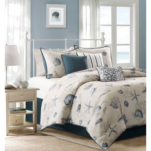 7pc Rockaway Cotton Printed Queen Comforter Set Blue