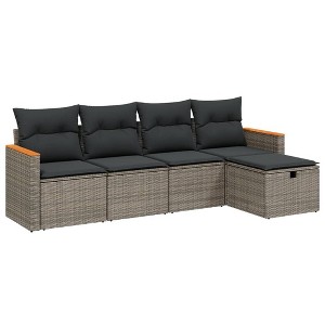 vidaXL 5 Piece Patio Sofa Set with Cushions Gray Poly Rattan - without storage - 1 of 4
