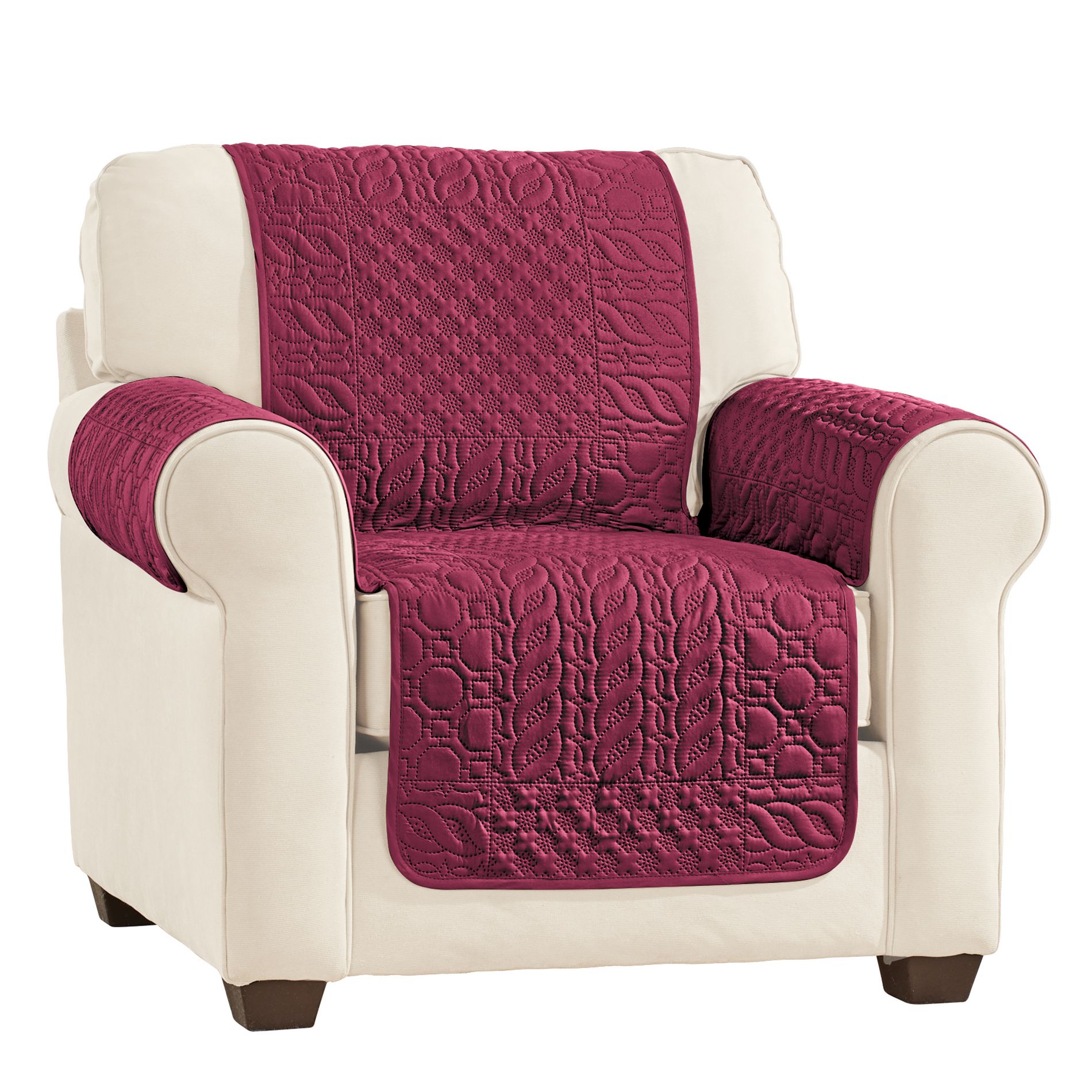 Collections Etc Pinsonic Patchwork Quilted Furniture Cover Chair Burgundy