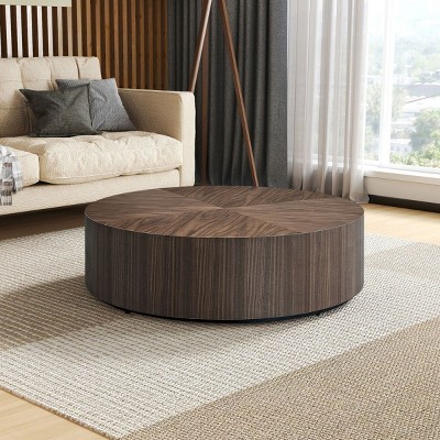 Modern Wooden Round Coffee Table,Side Table With MDF Tabletop,Small Space Coffee Table For Living Room,Guest Room,No Need Assembly-Coolbibila