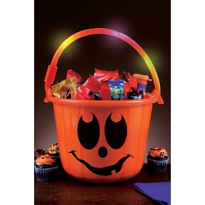 Fun World 12-inch Orange Pumpkin Light Up Candy Bucket - 1 of 2