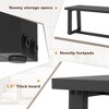 Tangkula Set of 2 56.5"L Wood Dining Bench Metal Frame w/ Adjustable Footpads Entryway Black - 2 of 4