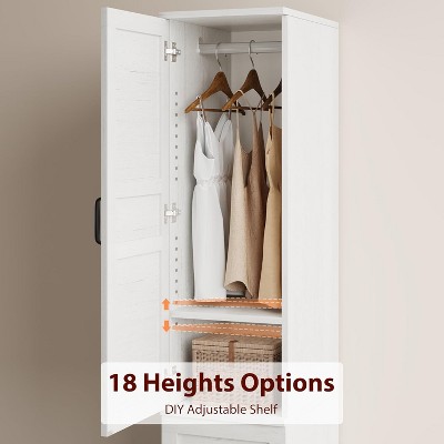 Tall Clothing Armoire Cabinet with  Adjustable Shelves,Wardrobe Closet with 2 Doors, Narrow  Wardrobe Cabinet with Hanging Rod,  for Bedroom