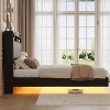 Homhougo Queen Floating Bed Frame with LED Lights & Charging Station, Upholstered PU Leather Platform Bed Frame with Storage Headboard, Black - 3 of 4