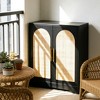 Sideboard Buffet Cabinet with Storage, 2 Rattan Doors Modern Console Table Coffee Bar Cabinet for Living Room, Entryway, Black. - 2 of 4