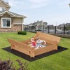COZONY Wooden Sandbox with Lid and Foldable Benches, Outdoor Sand Box with Bottom Liner for Kids Backyard Play - 2 of 4
