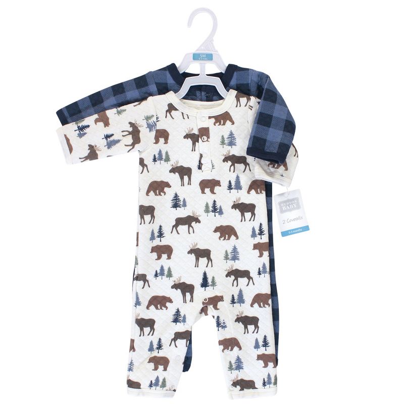 Hudson Baby Infant Boy Premium Quilted Coveralls 2pk, Moose Bear, 3 of 4