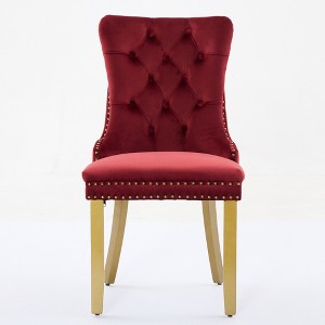 Gulches Mid-Century Modern Dining Chairs Set of 2, Wine Red Velvet Upholstered Chairs with Lion Head Pull Ring, Golden Wooden Legs & Nailhead Trim - 1 of 4