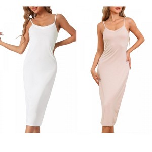 cheibear Women's Modal V Neck Adjustable Spaghetti Strap Chemise Sleep Dress - 1 of 4