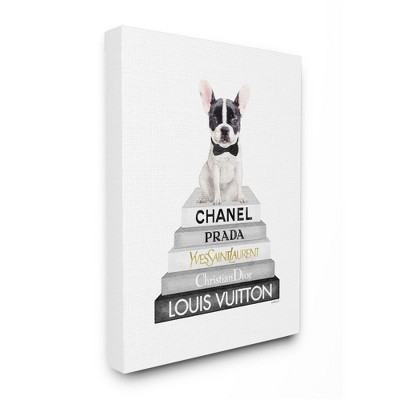 Stupell Industries Cute French Bulldog Puppy Sitting on Glam Bookstack