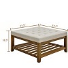 Tufted Linen Upholstery Square Ottoman Coffee Table with Open Storage Shelf,33.5" Multipurpose Footrest for Living Room-Baofuwish - 4 of 4