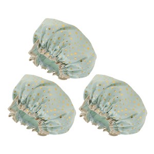 Unique Bargains Reusable Dots Double Layer Shower Cap 3 Pcs - 1 of 4