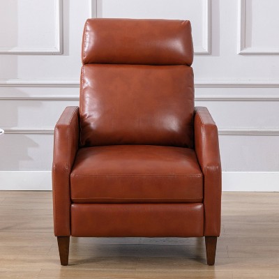 Mid-Century Caramel Leather Push-Back Recliner