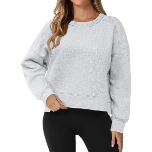 ATHLECHIC Women's Crewneck Fleece Oversized Fashion Fall Outfits Pullover Hoodless Tops Cropped Sweatshirt - 1 of 4