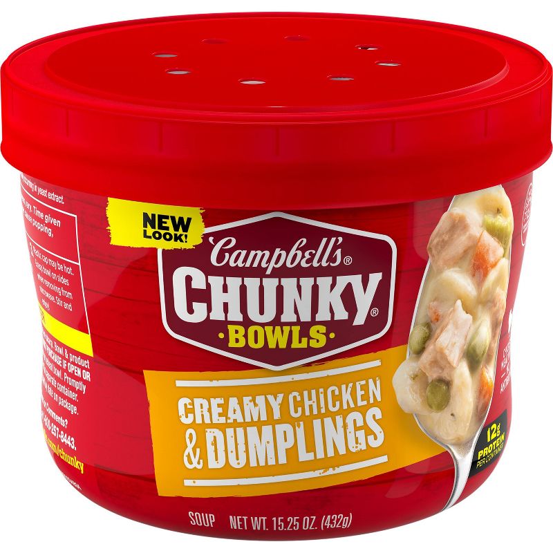 Campbell&#39;s Chunky Creamy Chicken &#38; Dumplings Soup Microwaveable Bowl - 15.25oz, 1 of 8
