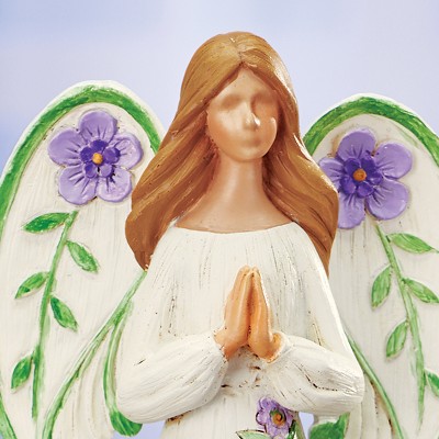 Guardian Angel Resin Figurine with Lavender Flowers and Sentiment