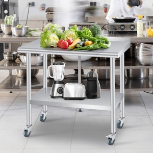 Stainless Steel Work Table - Heavy Duty Commercial Kitchen Workstation with Backsplash, 4 Casters & Adjustable Shelf - 1 of 4