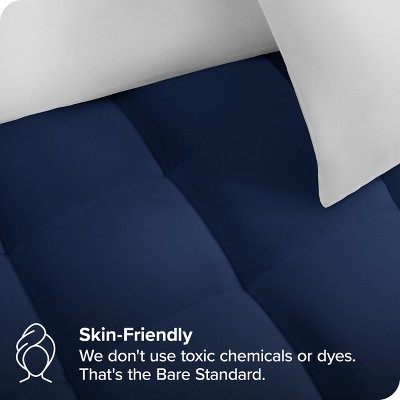 Full Dark Blue Cotton Top Mattress Pad with Down Alternative Fill