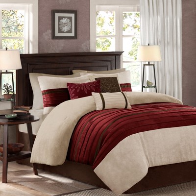 7 Pcs Bed in a Bag Luxury Faux Suede Design Premium Comforter Set, Striped Accent All Season Bedding, Royal Vintage Style Bed Set with Pillow Cases