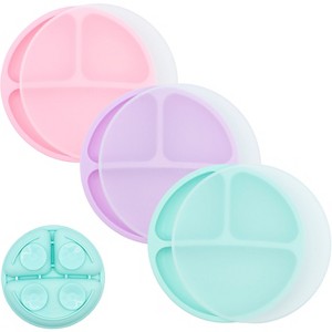 WeeSprout Suction Plates for Babies & Toddlers | 100% Silicone | Plates Stay Put with Suction Feature | Divided Design | 3 Pack - 1 of 4