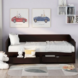 Twin Size Wooden Daybed with Trundle Bed and Two Storage Drawers - 1 of 4