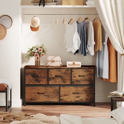 Fabric Dresser for Bedroom, Wide 5-Drawer Chest of Drawers with Storage Organizer Unit