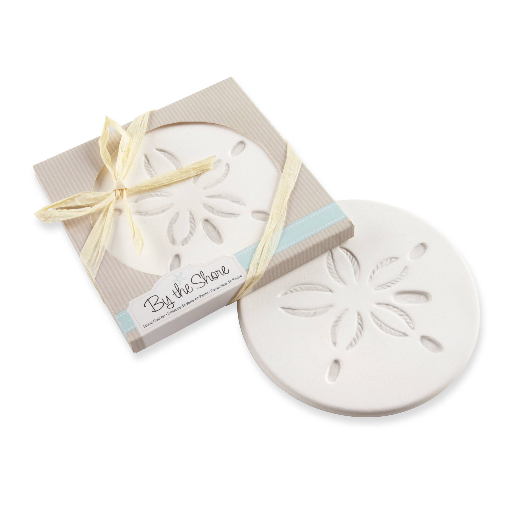 12ct "By the Shore" Sand Dollar Coaster: Off-White Stone Drink Coasters, 4x4, Wedding Decor by Kate Aspen