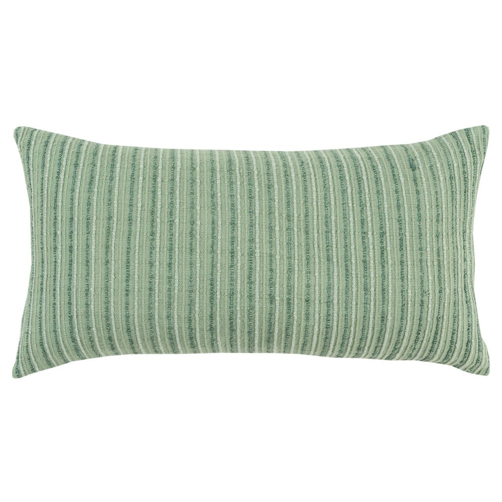 14"x26" Oversized Solid Striped Poly Filled Lumbar Throw Pillow Light Green - Rizzy Home: Cotton Blend, Indoor Use, Hidden Zipper
