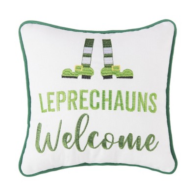 C&F Home 10" x 10" St. Patrick's Day "Leprechauns Welcome" Embroidered  Small/Petite Accent Throw Pillow