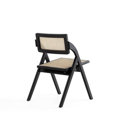 Sleek Black and Natural Cane Folding Side Chair Set