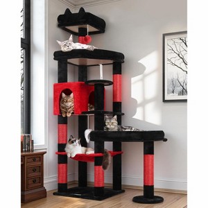 65in Tall Sturdy Goth Cat Tower for Multiple Indoor Cats, Big Cat Tree for Large Cat with 3 Enlarged Perches - 1 of 4