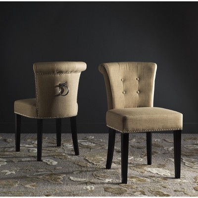 Beige Upholstered Parsons Side Chair with Wood Legs