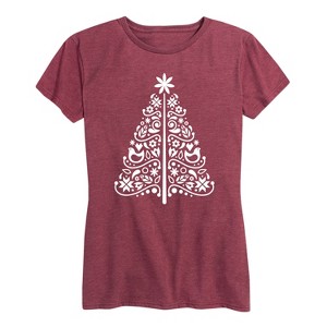 Women's - Instant Message - Scandinavian Christmas Tree Simple Short Sleeve Graphic T-Shirt - 1 of 4