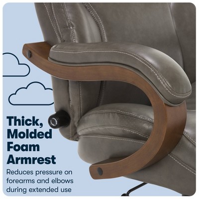 Gray Bonded Leather Executive Swivel Office Chair with Fixed Arms