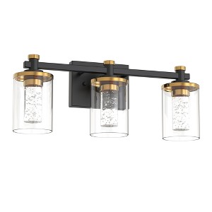 DORESshop 17 in. Modern 3-Light Black and Gold Crystal LED Vanity Light with Clear Glass Shades, 3CCT Lighting for Bathroom - 1 of 4