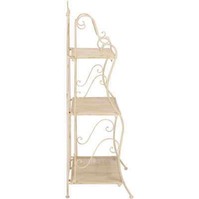 Pearl White Metal 3-Tier Corner Shelf with Scrollwork