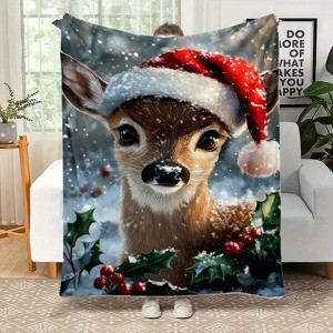 Lomsoe Vintage Christmas Deer Print Flannel Blanket - All Seasons Soft and Warm Throw Blanket for Bed, Napping, Camping, Travel, Office - 1 of 4