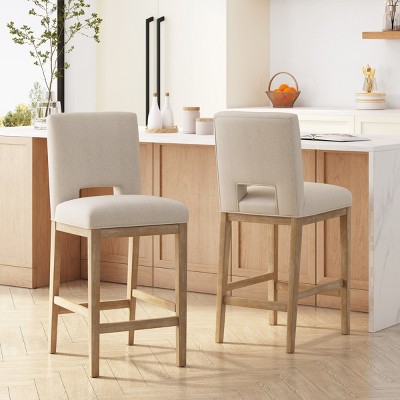 31" Counter Bar Stools Set of 2 with Upholstered Fabric Seat & Rubberwood Legs for Kitchen Island,Bar,Dining Room-Baofuwish